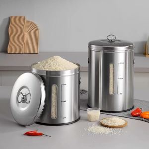Rice Container Rice Dispenser 25KG Storage Big Capacity Rice Storage Stainless Steel Sealed Bucket Rice Container with Wid Food Storage Container Rice Bucket