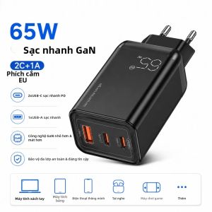 VYVYLABS | Bộ Sạc Nhanh USB C GaN 65W Vyvylabs 2C1A PD QC Đầu Cắm EU Dành Cho Laptop Máy Tính Bảng Điện Thoại Thông Minh - Sạc Du Lịch