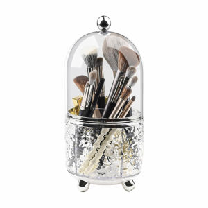 Makeup Brush Holder with Lid 360° Rotating Cosmetic Tools Organizer with Cover Dustproof Spinning Makeup Brush Organizer JAF237