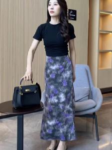 Retro High Waist A-Line Floral Print Midi Skirt for Women Summer Fashion Split Wrap around Skirt Korean Style Commute Print