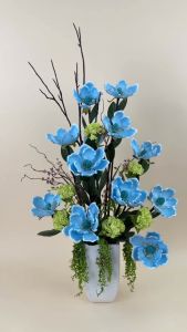 กระถางดอกไม้ประดิษฐ์ ดอกแมกโนเลียสีฟ้าจัดพร้อมกระถาง ดอกไม้ปลอมสวยๆตกแต่งบ้าน