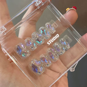 Aurora Diamond Handmade Wearable Nail Art Stickers White Enhancing Detachable Temper Elf Elegant Medium Long Design