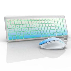 JOMAA | Rechargeable Wireless Bluetooth Quiet Backlit Ergonomic Computer External Keyboard Mouse Set