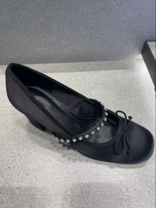 Mary Jane Single Shoes with Bow Knot High Heels for Women Sweet Style Fashionable Glue Adhesive Shoes round Head Rubber Outsole