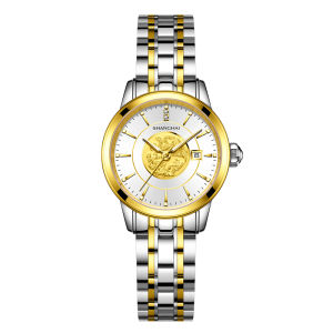 Shanghai | Ladies Automatic Mechanical Watch with Dragon and Phoenix 24K Gold Design