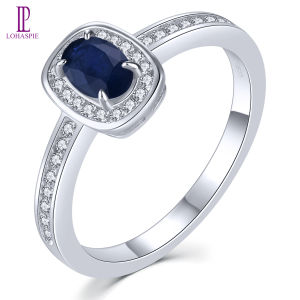 Lohaspie Jewelry Genuine Solid Sterling Silver 925 Ring Natural Blue Sapphire Emerald Ring 925 Blue Sapphire Gemstone Original Engagement Ring For Women Silver 925 Jewelry