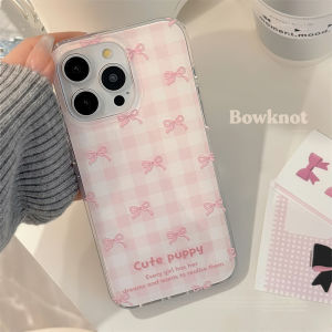 Pink Plaid Dual Layer Butterfly Knot Phone Case for Apple 14 pro Max iPhone 13 Small 11 Soft 16 by Xiangke Er Digital Accessories