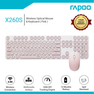 RAPOO X260/X260S Wireless Optical Mouse & Keyboard Black - 2.4G Connection 10M Range Spill-Resistant Retro Style Round Key Cap 1000DPI
