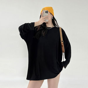 Modal T-shirt Womens Spring/Summer Loose Plus Size Plus Size Ladies Idle Style Mid Length Long Length Pure Color Sun Protection Shirt Long Sleeves Bottoming Shirt