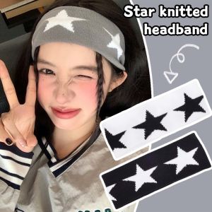 ที่คาดผมรูปดาวห้าแฉกสีดำสีขาวแบบเกาหลีผ้าโพกศีรษะกีฬาแบบเรียบง่ายที่รัดผมยืดหยุ่นดูดซับเหงื่อ