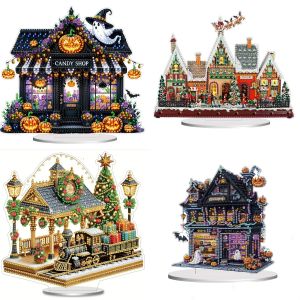 A single-sided acrylic crystal rhinestone desktop decorative item DIY house scene pattern diamond painting kit