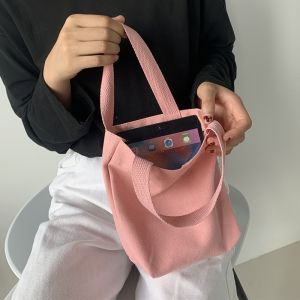 กระเป๋าผ้าใบสีพื้นขนาดเล็กสำหรับนักเรียนหญิง กระเป๋าสะพายไหล่แบบพกพา กระเป๋าผ้าใบสำหรับเด็กและเยาวชน กระเป๋าสะพายข้างแบบพับได้