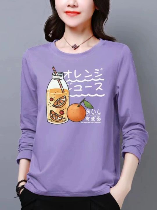 Loose Long Sleeve Cotton T Shirt Women S Korean Style Printed Base Shirt Autumn Winter Plus Size