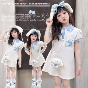 Princess Style Polo Dress for Girls Summer New Fashion Childrens Cartoon Dress Big Kids Skirts Short Sleeve Casual Dresses
