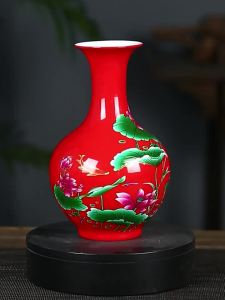 Red Lotus Decorative Ceramic Vase