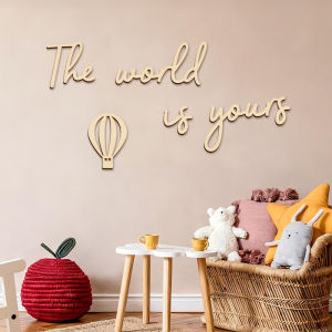 Wooden Wall Stickers Door Sign Wall Stickers Wood Letters Phrase with Hot Air Balloon Decoration Wall Art Inspirational Quotes