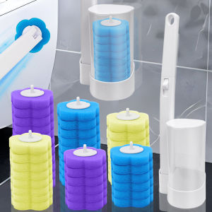 12Pcs Wall-Mounted Disposable Toilet Brush Long Handle Bathroom Cleaning Sponge Brush with Brush Head Disposable Toilet Brush Toilet Brush Cleaner for Sink Bathtub Drain