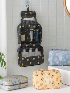 Travel Hanging Toiletry Bag Large Capacity Storage Makeup Pouch Multi-Functional Handheld Cosmetic Bag Rectangular Shape Floral Pattern