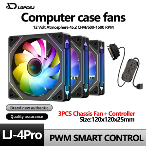 LDPCSJ 3pcs 4PRO Silent ARGB Synchronized Cooling Fan with Hydraulic Bearing 4.72-Inch Slanted Mirror Silent Cooling Fan for PC