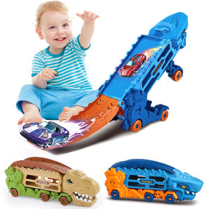 Transport Dinosaur Truck with Foldable into Standing Transforms Sliding Race Track T-rex Best Birthday Gifts Toys Boys And Girls
