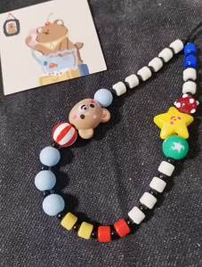 Dopamine Color Beaded Phone Lanyard Cute Cartoon Bear Star Bead Wrist Strap Anti-Lost Hand Chain for CCD Camera Phone Case DIY