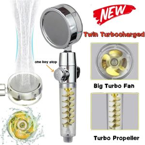 New High Pressure Shower Head Twin Turbocharged Shower Head Handheld Turbo Fan Propeller Shower One-key Stop Massage Showerhead