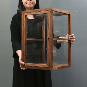 Black Walnut Wood Tempered Glass Tea Pot Display Cabinet Small Dustproof Tea Set Showcase Solid Wood Display Case