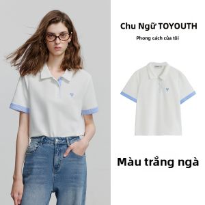 Toyouth | Áo Polo Nữ Cổ Trụ Tay Ngắn Sọc Cotton