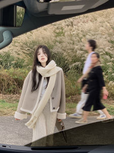 about Poem Double-Sided Wear PU Composite Woolen Womens Jacket Eco-Friendly Fur Coat Loose Fit Long Sleeve Korean Style