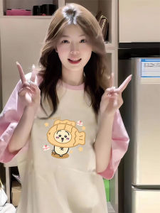 Pure Cotton Shoulder Insert Short Sleeve T-Shirt for Teen Girls Summer High School Students Street Style Half Sleeve Top