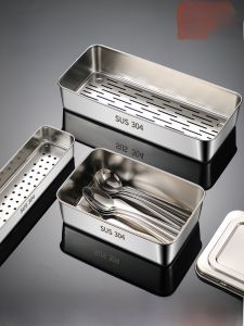 Drainage Basket Disinfection Cabinet Chopsticks Box Rack 304 Stainless Steel Home Use Drain Shelf Utensils Storage Box