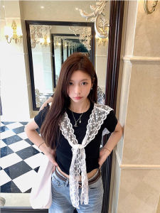 Áo Thun Tay Ngắn Ren Ôm Vừa Vặn Cổ Tròn Màu Trơn Mùa Thu 2025 Mới Về Cho Nữ