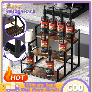 3-Tier Coffee Syrup Rack Organizer Condiment Wine Rack Organizer Steel Wine Rack For Bar Counter Spice Racks Pump Bottle Rack 12 Bottles Storage Shelves Desktop Display Rack Space Saver