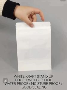Approx 97-100pcs White Kraft Stand Up Pouch with Ziplock Resealable White Pouch Packaging Plastic Paper Bag Window type