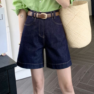 High Waist Thin Denim Shorts Womens Loose Fit A-Line Jeans Summer Fashion plus Size Cotton Stretch Fabric Deep Color