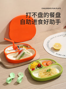 Baby Silicone Bowl with Spoon And Fork Anti-Drop Suction Cup Integrated Food Grade Baby Utensils for Learning to Eat