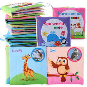 Baby Soft Cloth Books Early Learning Sensory Educational Toys Animal Cloth Book Fabric Books Kids Cartoon Animal Toy Book Rustle Sound 3D Tail Educational Touch and Feel Crinkle Books for Boys & Girls Toddler Infants Baby Children Toys