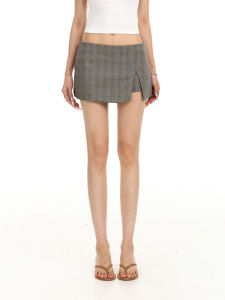 Gingham A-line High Slit Anti-peeking Shorts Skirt Low Waist