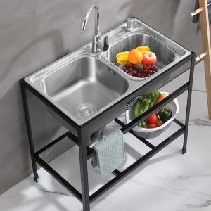 304 Stainless Kitchen Sink with Faucet and Storage Shelf Complete set