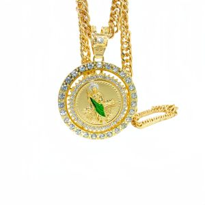 Mens Hip Hop Punk Style Rotatable St. Jude San Judas Pendant Necklace