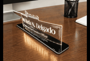 Premium CURVED Acrylic LED Name Plate | Executive Desk Sign | Custom Office Plaque 16 and 18 inch