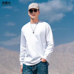 เสื้อยืดแขนยาวผู้ชาย Enjeolon คอกลมหลวมๆ ทรงพอดีตัว ทรงหลวมๆ ทรงหลวมๆ ผ้าฝ้ายแท้ 270 กรัม ทรงหลวมๆ ทรงหลวมๆ