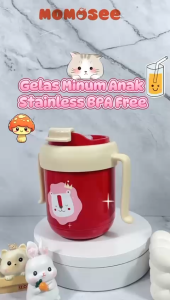 Momosee 4in1 Gelas Minum Sedotan Anak Training Straw Cup Gelas Minum Anak Stainless BPA Free CJ29