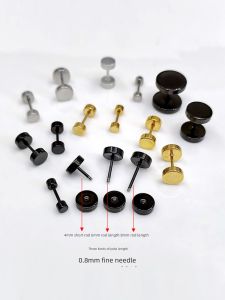 Black Titanium Steel Dumbbell Ear Studs for Sleeping Mens Fashion Jewelry Non-Allergenic Screw Back Earrings