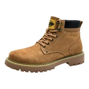 Mens Winter Martin Boots High Top Fleece Lined Outdoor Workwear Thick Bottom Anti-slip Yellow Boots Casual Style HLA