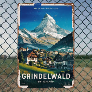 CIFbuy | Vintage Grindelwald Swiss Metal Wall Art Sign 2D Flat Rustic Decor Indoor Outdoor for Home Bar Cafe Gift