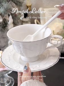 Elegant French Style Ceramic Coffee Cup Set for Women Afternoon Tea Cups with High Visual Appeal Angels Letter Design
