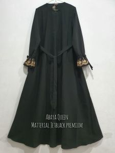 abaya Queen / abaya lengan renda pita / abaya cantik / abaya jetblack premium
