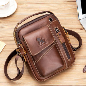 Mens leather shoulder bag multifunctional and high-capacity cowhide crossbody bag handbag