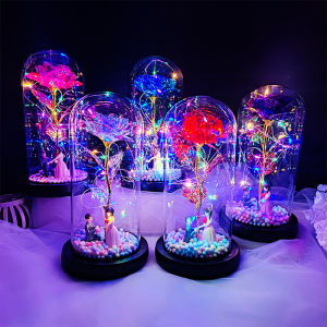 ของขวัญวันเกิดสําหรับแฟนที่มีสีสัน Rose ดอกไม้นิรันดร์ส่องสว่างตกแต่งข้อเสนอ Prop ของขวัญวันวาเลนไทน์สําหรับภรรยา